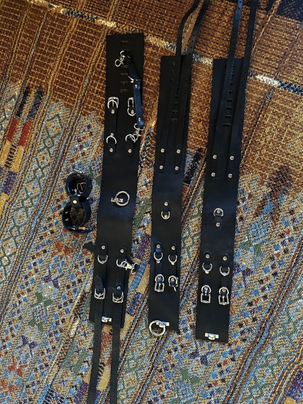 MarieMur Genuine Leather Waist Belt & Leg Harness Set with Locking Wrist Cuffs